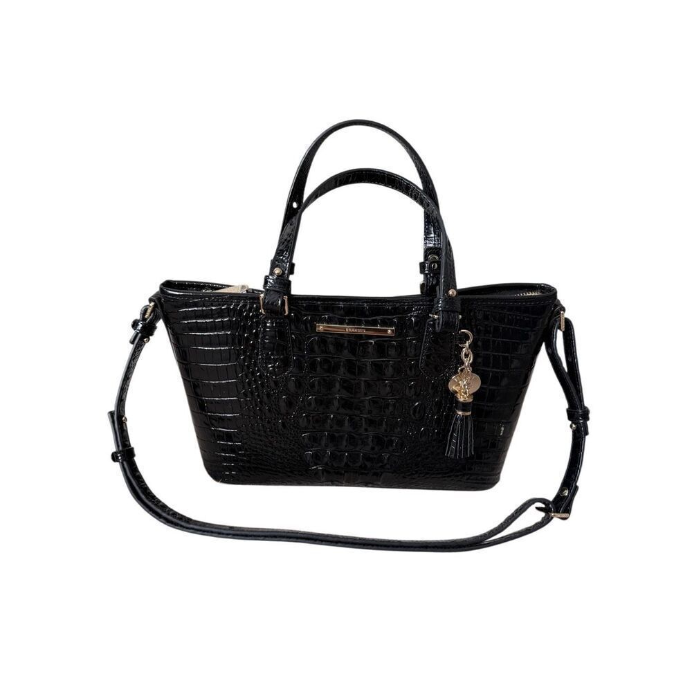 Brahmin Satchel Bag Mini Asher Croc Leather Black